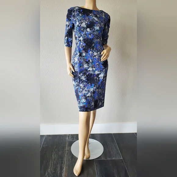 ERDEM MELANIE SCOOPBACK BLUE FLORAL MIDI DRESS US 6 NWOT - Picture 3 of 16